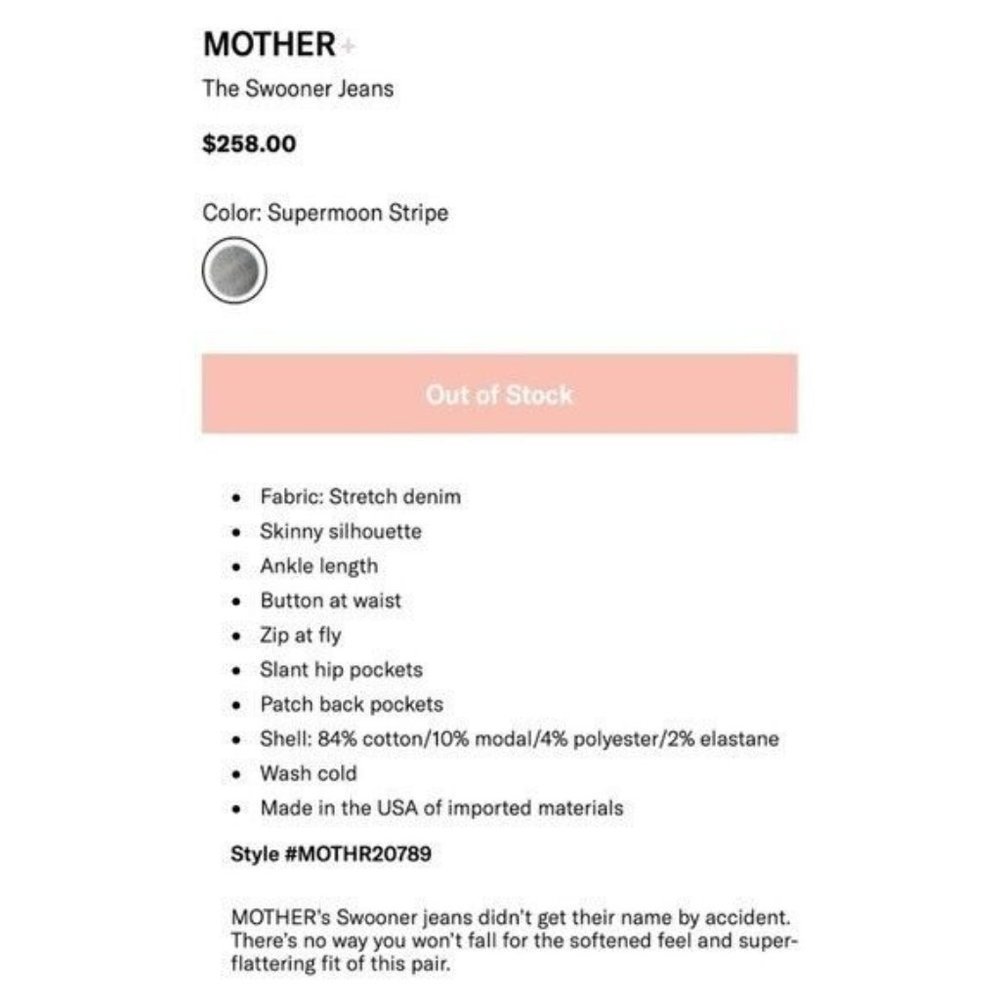 MOTHER The Swooner Jeans Color: Supermoon Stripe Women’s Size 25 - Picture 15 of 16